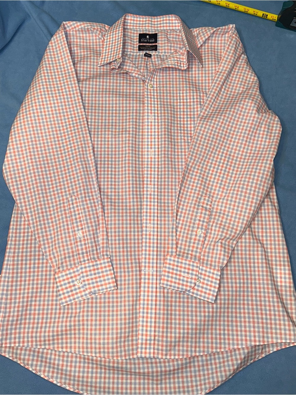 Stafford Men's Red and Light Blue Checked Dress Shirt